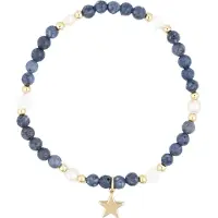 Dark Stone Bead Bracelet With Mop Star & Pearls Steel Blue