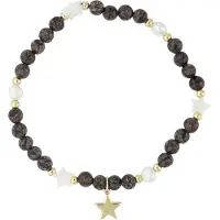 Dark Stone Bead Bracelet With Mop Star & Pearls Chocolate Brown