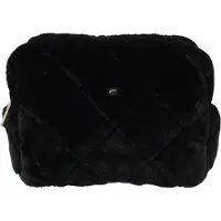 Dark Faux Fur Quilted Make-Up Pouch Small Black