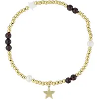 Dark Metal Bead Bracelet with Stone Beads & Pearls Maroon