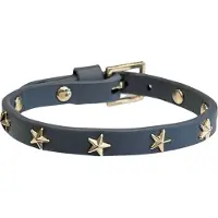 Dark Leather Star Stud Bracelet Mini Steel Blue