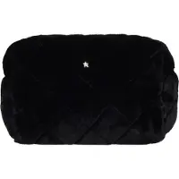 Dark Faux Fur Quilted Make-Up Pouch Large Black