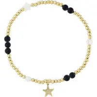 Dark Metal Bead Bracelet with Stone Beads & Pearls Matte Black