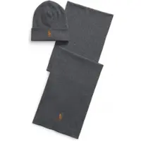 Ralph Lauren Rib-Knit Cotton Beanie & Scarf Gift Set - Grey - ONE SIZE