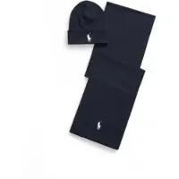 Ralph Lauren Rib-Knit Cotton Beanie & Scarf Gift Set - Navy - ONE SIZE