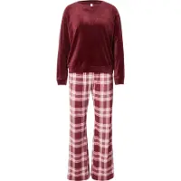 Hunkemoller Pj Set Ls Velours Check - Red - S