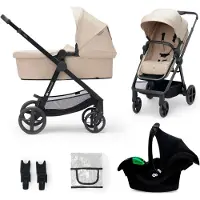 Kinderkraft 3-i-1 NEWLY Yhdistelmävaunut Travelsystem, Sand Beige