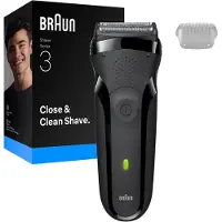 Braun Series 3 300 black electric shaver for dry shaving with 2 foils and central trimmer 18000 movements per minute waterproof, washable (8700216735575)
