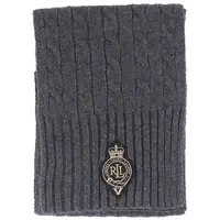 Ralph Lauren Crest-Patch Cable-Knit Scarf - Grey - ONE SIZE