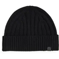 Ralph Lauren Leather-Trim Rib-Knit Beanie - Black - ONE SIZE