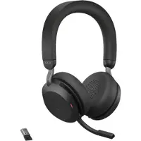 Jabra evolve2 75 headset on-ear bluetooth wireless active noise cancelling usb-a noise isolating black with charging stand ms te