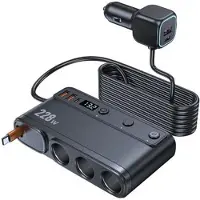 Mtp Products C35L 3-in-1 autolaturi, jossa on sisäänvedettävä kaapeli ja jännitteen näyttö - 228W