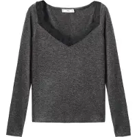 Mango Lace-Trimmed Scoop-Neck Top - Grey - S