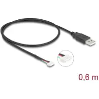 DeLOCK 12109, 0,6 m, USB A, 5-pin terminal block, USB 2.0, Musta