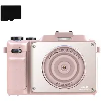 INF Digitaalikamera 4K/48MP/18X digitaalinen zoom/automaattitarkennus/kaksoiskamera 32GB TF-kortilla Pink