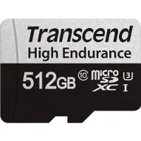 Transcend 350V High Endurance 512 Gt MicroSDXC UHS-I U3 V30 -muistikortti + SD-adapteri, musta