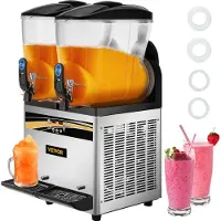 Vevor kaupallinen slushy-kone, 15Lx2 kaksoissäiliöinen jäädytettyjen juomien kone, 120 kuppia ruostumattomasta teräksestä valmistettu Margarita Smoothie -jäädytettyjen juomien valmistaja, slushie-kone