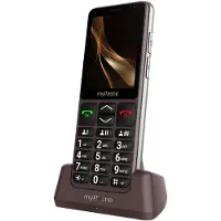 Myphone Senior-puhelin muistikosketuksilla, 18 päivän akunkesto, -latausalusta, Ruskea
