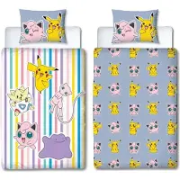 Nintendo Vändbart bäddset - POKEMON - Pikachu, Mew, Togepi, Jigglypuff & Ditto - Mikrofiber - 140 x 200 cm + 1 örngott 63 x 63 cm