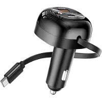 Forcell 1xUSB-C / 1xUSB-A 75W pikalataava autolaturi kelautuvalla USB-C kaapelilla