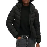 Superdry for woman. W5011594A Microfiber quilted jacket with hood (M), Black, Casual, Recycled Polister, Sustainable