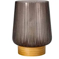 Pauleen Fancy Glamour E27-LED paristo, taupe, puu, Alumiini/harmaa/sinkki, Olohuone/ruokailutila, Lasi
