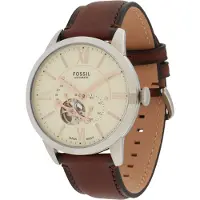 Fossil Analoginen kello 'Townsman' tummanruskea / hopea