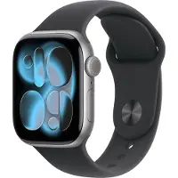 Apple Watch Series 11 (GPS) 42 mm tähtiharmaa alumiinikuori ja musta urheiluranneke, S/M