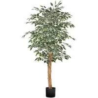 Vevor 150 cm keinotekoinen fiikuspuu mustalla ruukulla, korkea tekofiikuskasvi luonnonpuurungolla ja realistisilla vihreillä lehdillä, sisäkäyttöön tarkoitettu tekosilkkipuu kotiin, toimistoon, olohuo