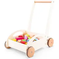 New Classic Toys Kärry - Uudet klassikkolelut - 34 puublokkia - Valkoinen - Sekä tytöille että pojille - 12 kuukautta ja enemmän