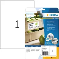 Herma 10911, Valkoinen, Itse kiinnittyvä tulostintarra, A4, Paperi, Laser/Inkjet, Kiinteä