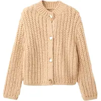 Mango Chunky-Knit Cardigan With Jewel Buttons - Beige - M