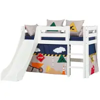 Hoppekids ECO Luxury puolikorkea sänky 70x160cm liukumäellä ja suorilla portailla White