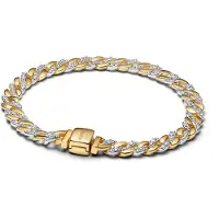 Pandora Cuban Chain Sterling Silver And 14K Gold-Plated Bracelet With Clear Cubic Zirconia - Gold - 18 CM