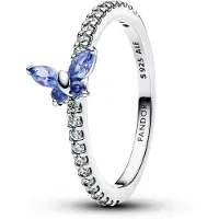 Pandora Timeless kimaltava sininen perhonen hopeasormus 194269C01-60