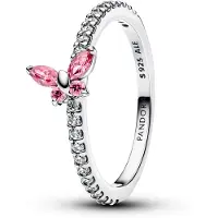 Pandora Butterfly Sterling Silver Ring With Fancy Pink And Clear Cubic Zirconia - Pink - 56