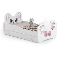 Kobi Meble Lastensänky Eläimet laatikolla ja patjalla 164 cm x 90 cm x 70 cm, kissa