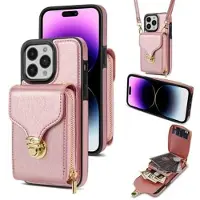 Mtp Products iPhone 15 Pro Kaikki yhdessä -kotelo, jossa lompakko ja hihna - ruusukultainen