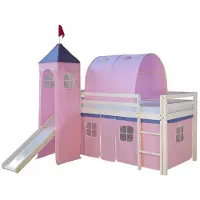 Homestyle4u Loft-sänky, Lastensänky Tikkaat Liukumäki Tunneli Torni, 207x150x97 cm, Valkoinen