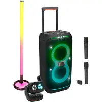 JBL Partybox Stage 320 mikeillä + Partylight Stick ja Beam