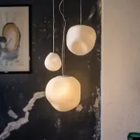 Foscarini Design-riippuvalaisin Hoba Media, himmennettävä, Valkoinen/opaali, Olohuone/ruokailutila, Lasi, Design