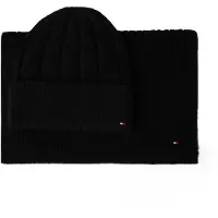 Tommy Hilfiger Th Flag Fluffy Beanie & Scarf Gp - Black - ONE SIZE