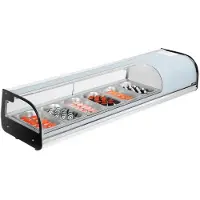 Vevor Sushi-vitriinikaappijääkaappi, 62 litran kaupallinen sushilaatikko, 6-pannuinen työtasovitriini kaarevalla lasilla, LED-valaistuksella ja digitaalisella lämpötilansäädöllä, sushi-baaritiskille,