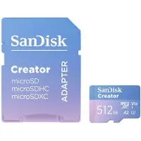 SanDisk – Extreme microSD 512GB+SD 190MB/s Creator (SDSQXAV-512G-GN6MS)
