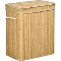 Aosom Pyykkikori 100L Homcom 54,2x35,2x59,5cm, vaalea ruskea/valkoinen