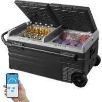 Vevor -autojääkaappi, 12 voltin auton jääkaappi, 95 litran kaksivyöhykkeinen kannettava pakastin pyörillä ja kahvalla, -4–68 ℉, 12/24 V DC ja 100–240 V AC -kompressorijäähdytin ulkoiluun ja retkeilyyn