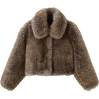 Mango Faux-Fur Cropped Jacket - Brown - M