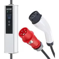 Vevor kannettava sähköauton laturi tyyppi 2, 32A 7,36 kW/22 kW, sähköauton laturi 7,5 m latauskaapelilla CEE 32 -pistoke LCD, IEC 62196 sähköauton latausasema kotiin kantolaukussa latauskaapelikoukull