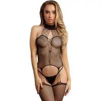 Le Désir Suspender Fishnet Choker Bodystocking - One Size