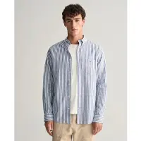 Gant for man. 3240060 Regular Fit linen and cotton blue striped shirt (M), Casual, Long sleeve